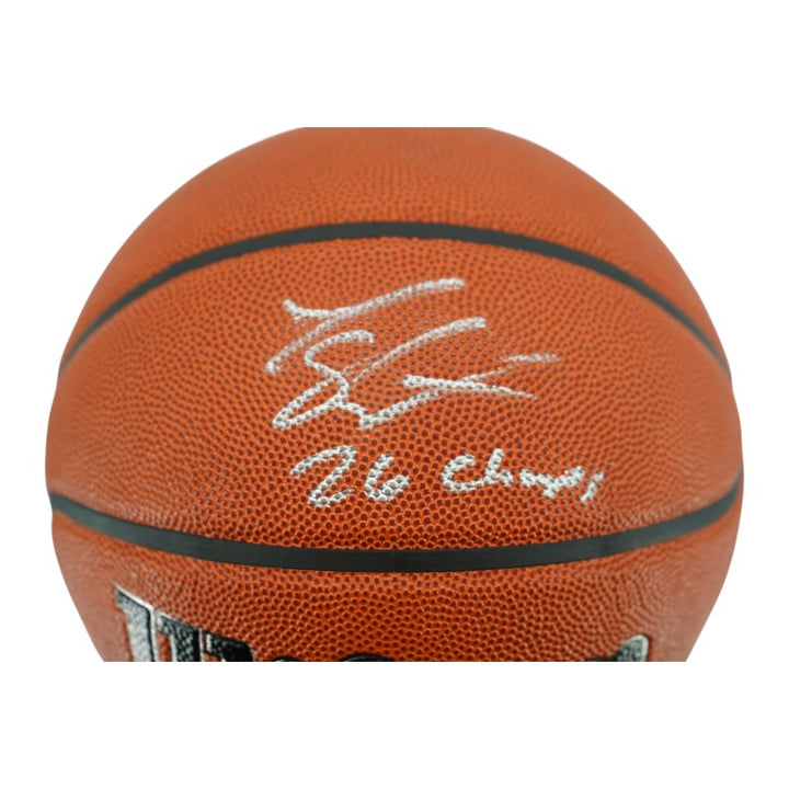 Landry Shamet New York Knicks Autographed Inscribed 26 NBA Champs Wilson NBA Basketball CX Auth