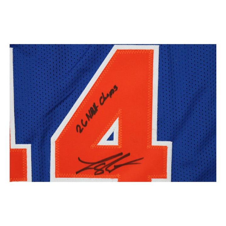 Landry Shamet New York Knicks Autographed Inscribed 26 NBA Champs Pro Style Blue Jersey CX Auth