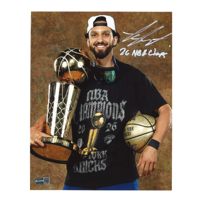 Landry Shamet New York Knicks Autographed Inscribed 26 NBA Champs Trophy Portrait 8x10 Photo CX Auth