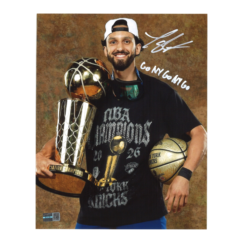 Landry Shamet New York Knicks Autographed Inscribed Go NY Go NY Go Trophy Portrait 8x10 Photo CX Auth