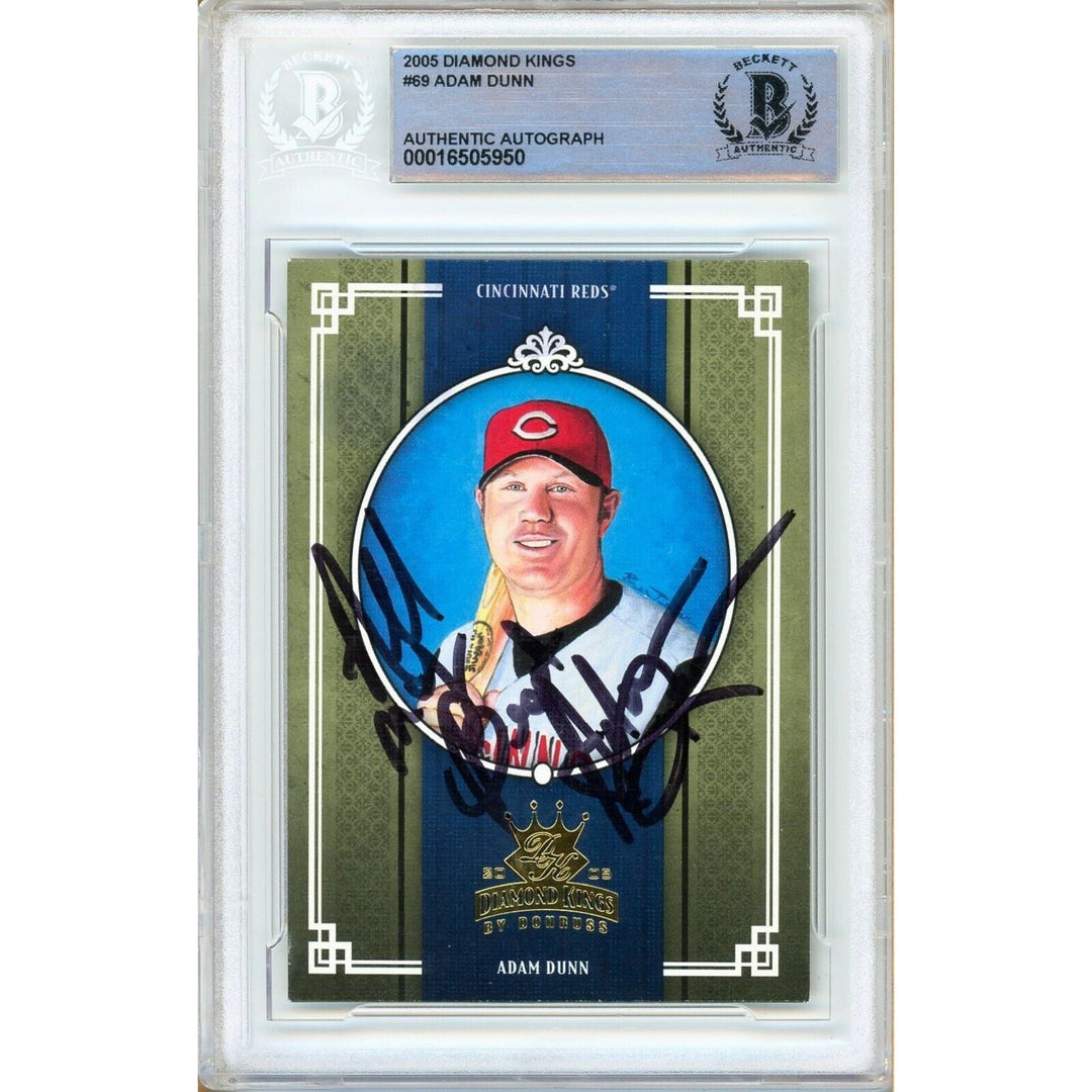 Adam Dunn Cincinnati Reds Signed 2005 Diamond Kings Baseball Card BAS Auth Auto Slab