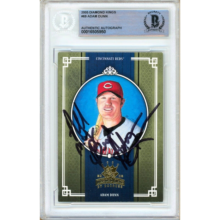 Adam Dunn Cincinnati Reds Signed 2005 Diamond Kings Baseball Card BAS Auth Auto Slab