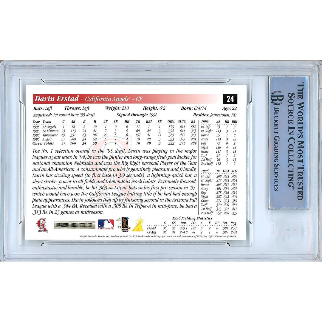 Darin Erstad LA Angels Signed 1997 Score Baseball Rookie Card Beckett Authentic Auto Slab