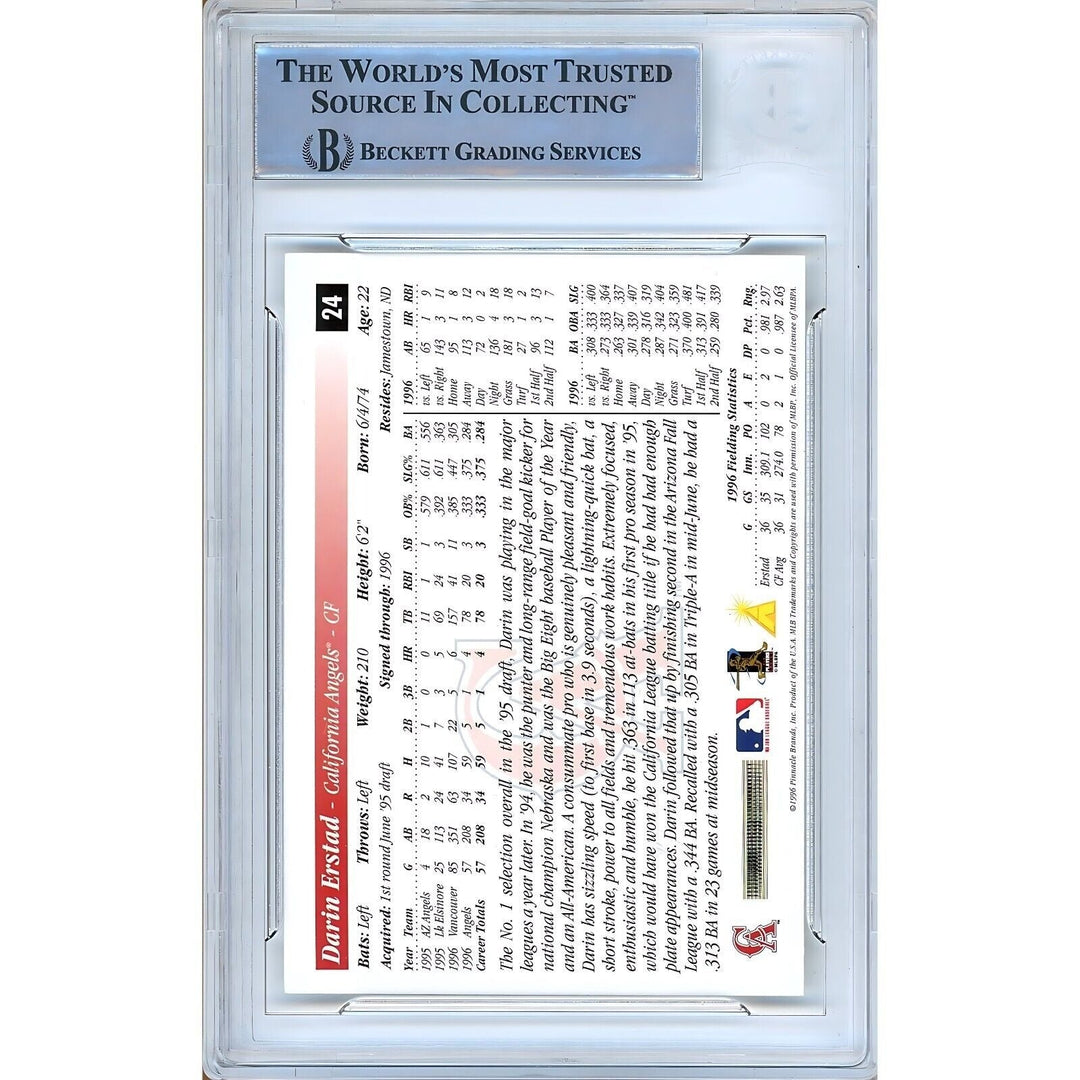 Darin Erstad LA Angels Signed 1997 Score Baseball Rookie Card Beckett Authentic Auto Slab