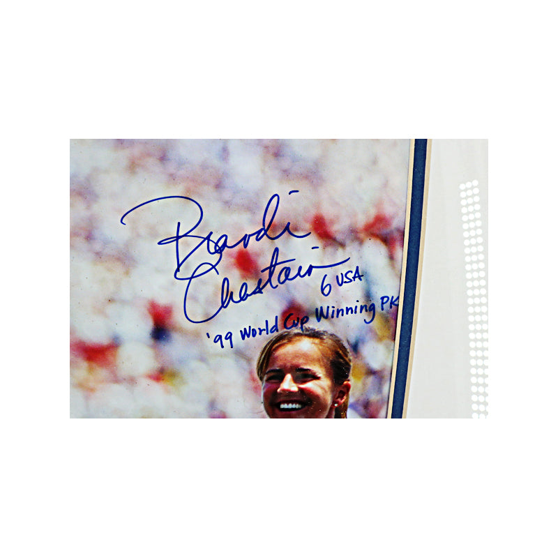 Brandi Chastain, Michelle Akers & Mia Hamm USWNT Triple Signed Autographed Inscribed Framed 11x14 Photo (CX Auth)