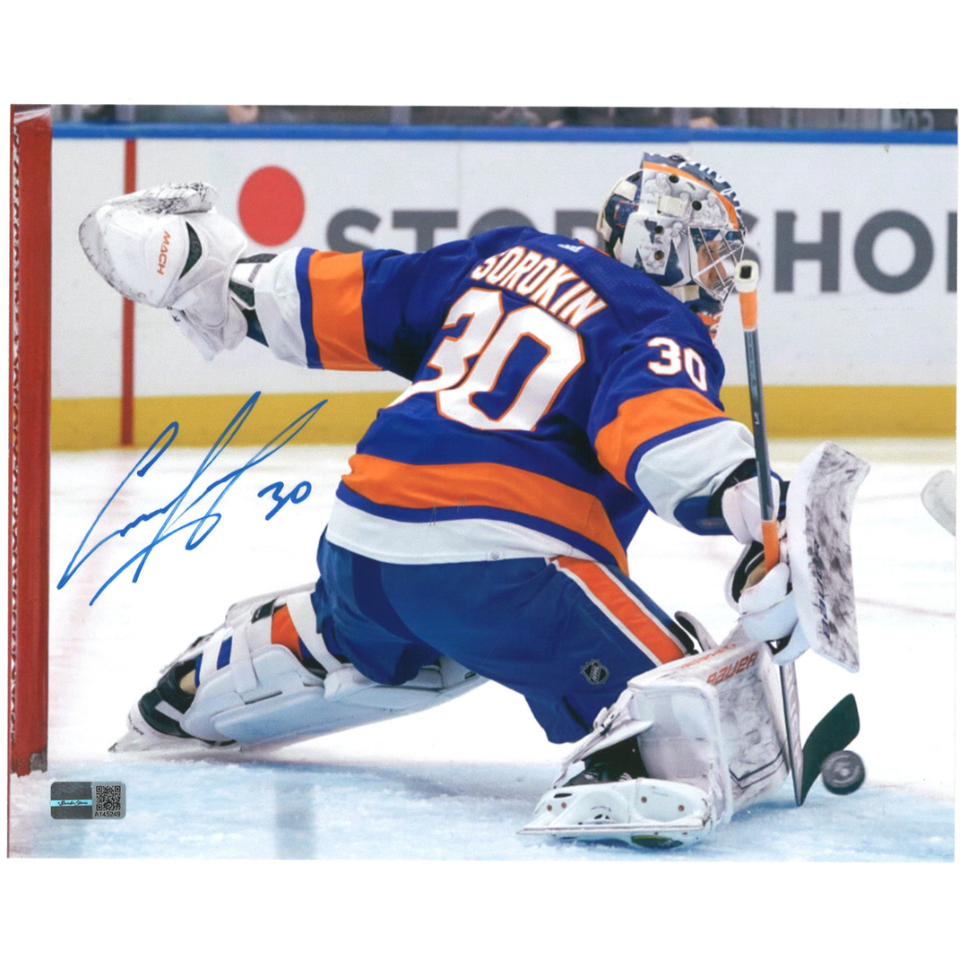 Ilya Sorokin New York Islanders Autographed Stick Save 8x10 Photograph (CX Auth)