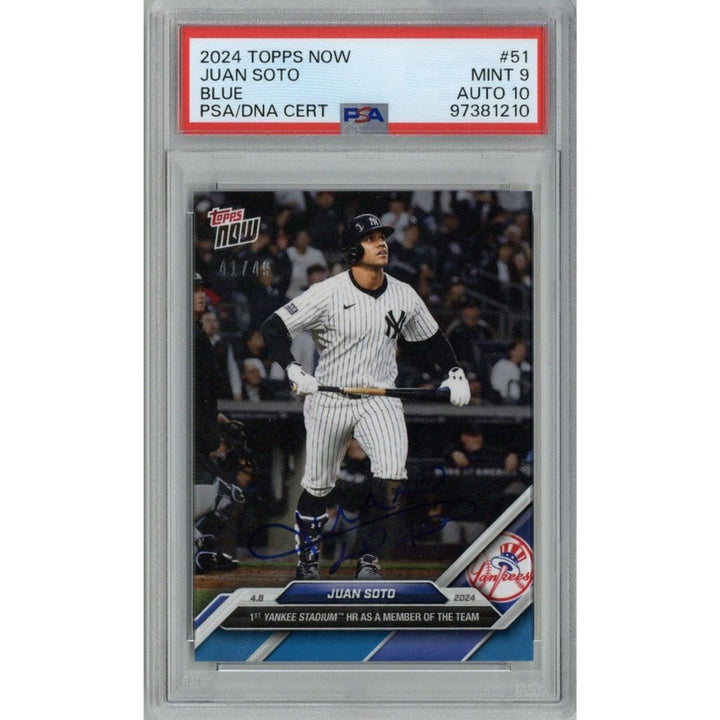 Juan Soto New York Yankees Autographed Signed 2024 Topps Now #51 Blue Parallel Card #41/49 (PSA 9/10 Auto #97381210)