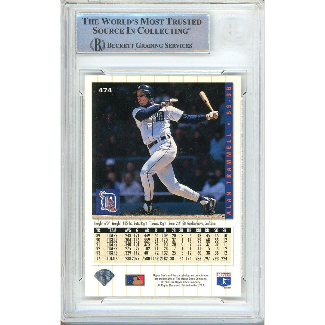 Alan Trammell Detroit Tigers Signed 1994 Collectors Choice BAS Auth Auto Slab