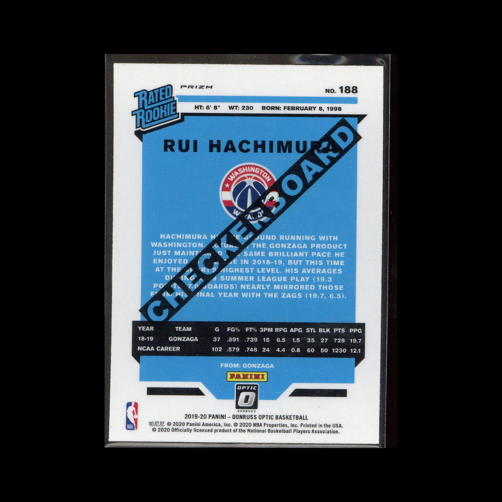 2019-20 Panini Donruss Optic Basketball Rated Rookies #188: Rui Hachimura Donruss Optic Checkerboard Rookie RC