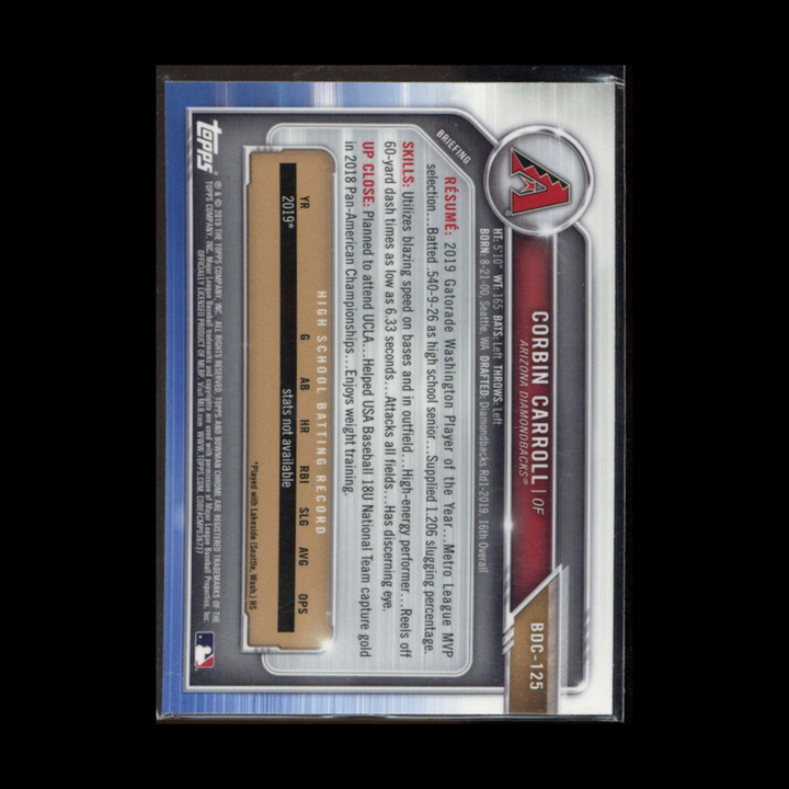 2019 Bowman Draft Baseball Chrome #BDC-125: Corbin Carroll Bowman Draft Base