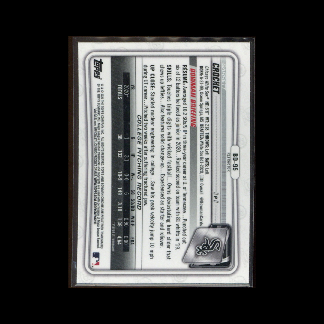 2020 Bowman Draft Baseball Chrome #BD-95: Garrett Crochet Refractor (1)