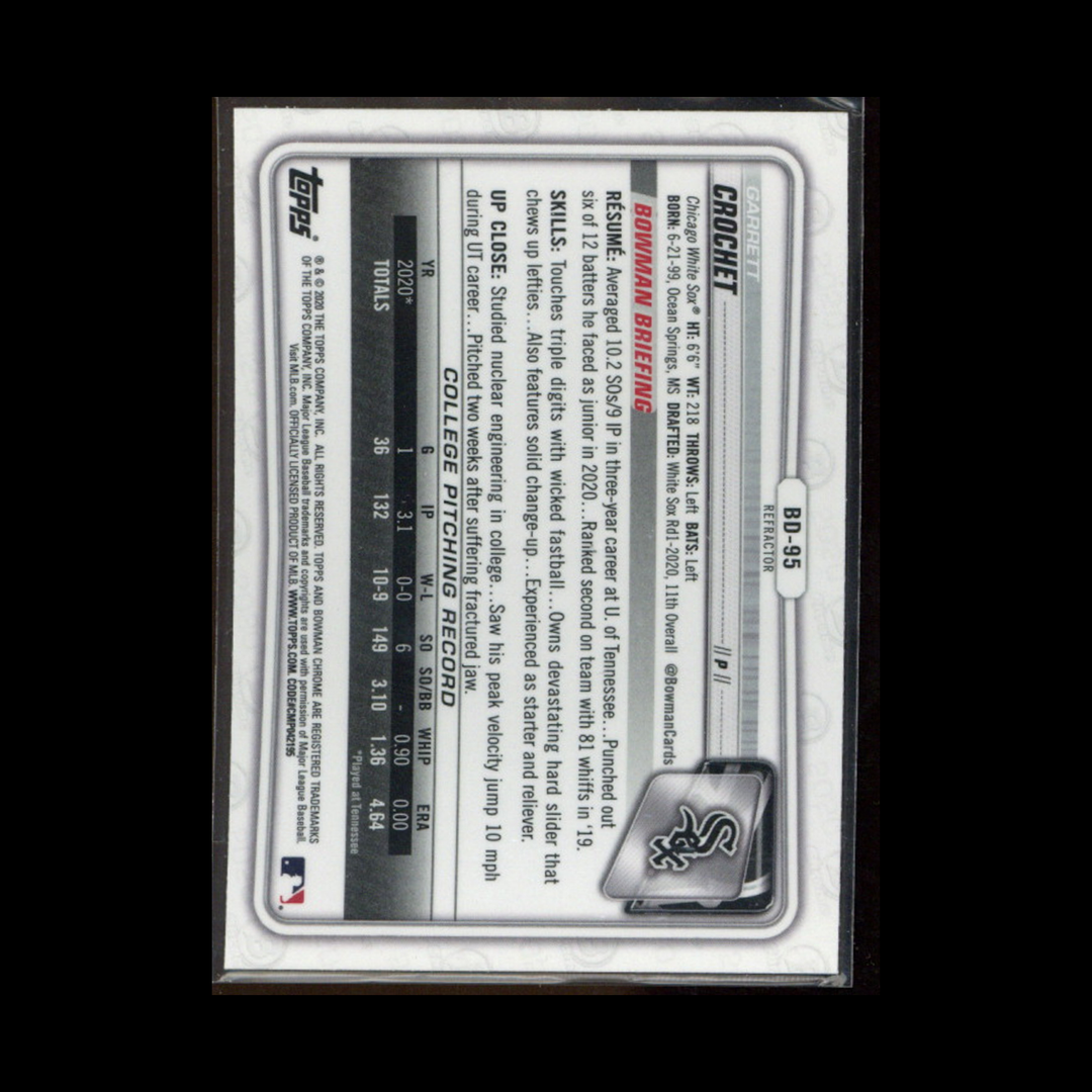 2020 Bowman Draft Baseball Chrome #BD-95: Garrett Crochet Refractor (2)