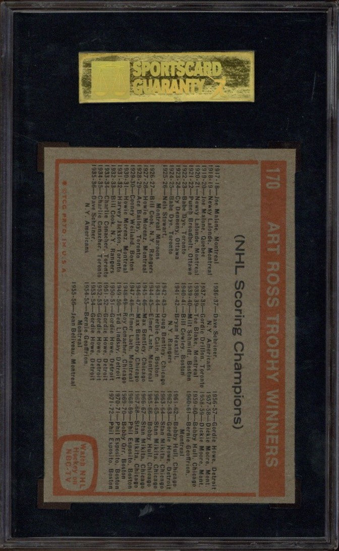 1972 Topps #170 Art Ross Trophy SGC 8