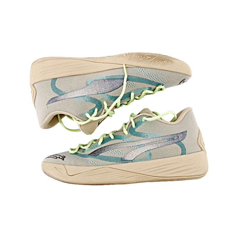 Breanna Stewart New York Liberty Autographed Signed Game Used Pair of Size 13 1/2 Tan w/ Green Puma Stewie Model Sneakers (with Tan Cushion) (Breanna Stewart LOA)