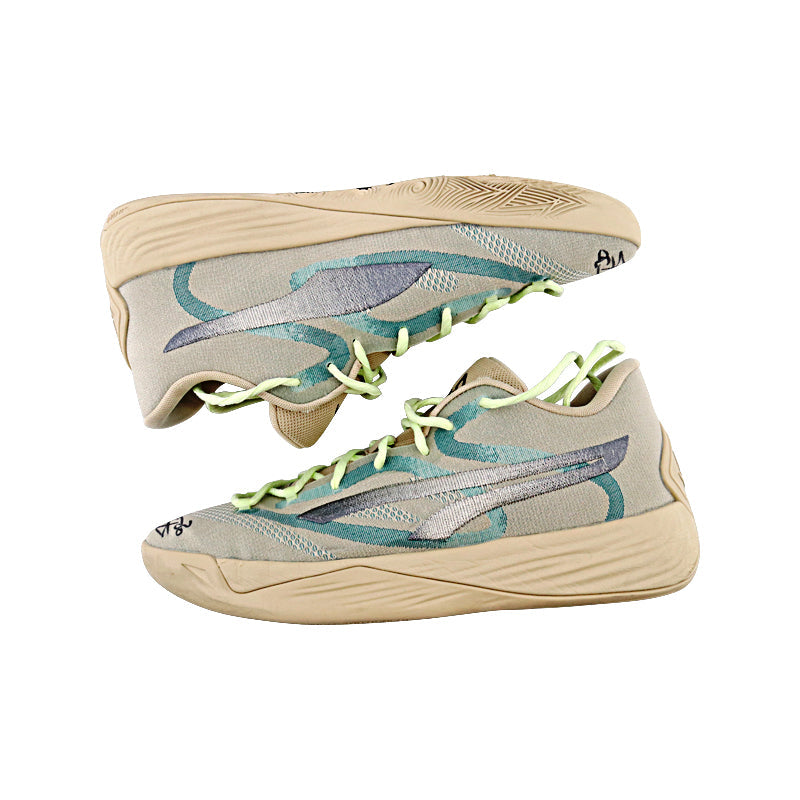 Breanna Stewart New York Liberty Autographed Signed Game Used Pair of Size 13 1/2 Tan w/ Green Puma Stewie Model Sneakers (with NO Cushion) (Breanna Stewart LOA)