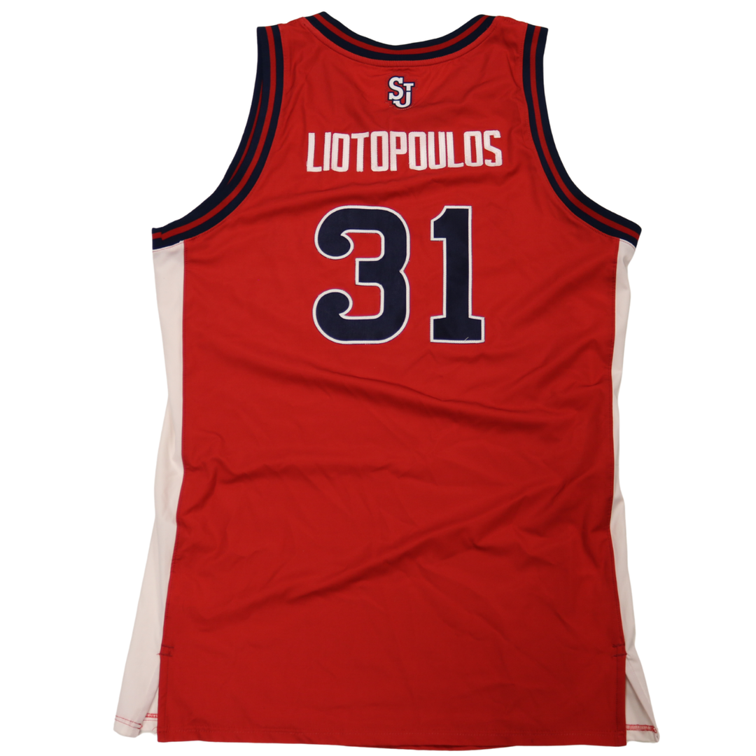 Lefteris Liotopoulos St. John’s University 2025-2026 Game Used Red Jersey 1/24/26 vs. Xavier Pitino 900th Win Jersey