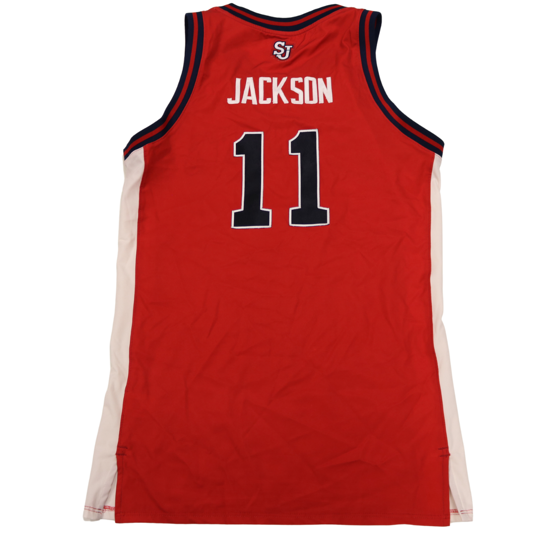 Ian Jackson St. John’s University 2025-2026 Game Used Red Jersey 1/24/26 vs. Xavier Pitino 900th Win Jersey