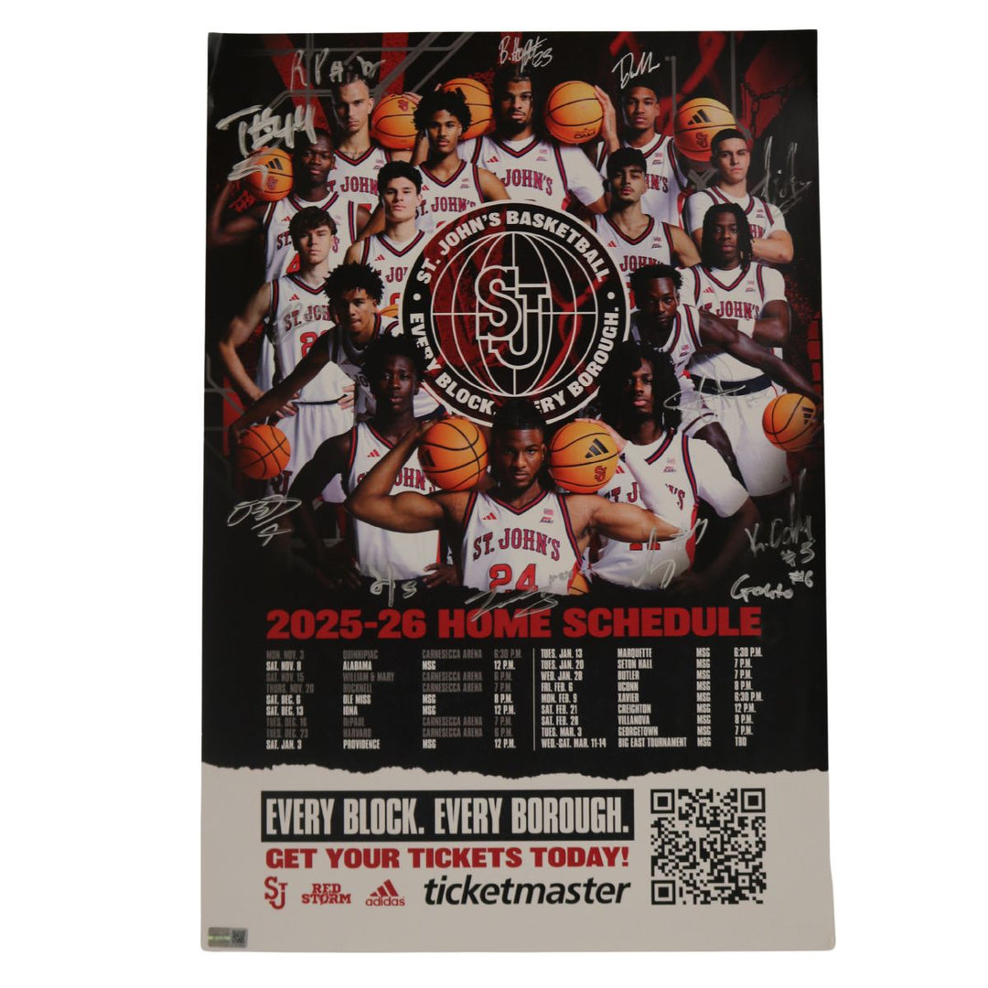 St. John's Red Storm 2025-2026 Team Signed Schedule Poster 13 Signatures