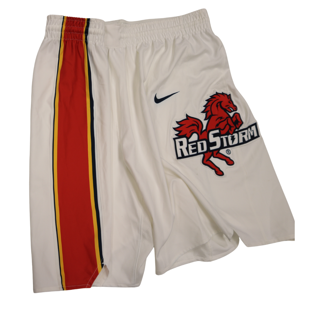 St. John's University Team Issued 22-23 White Retro Shorts Thunderbird Logo
