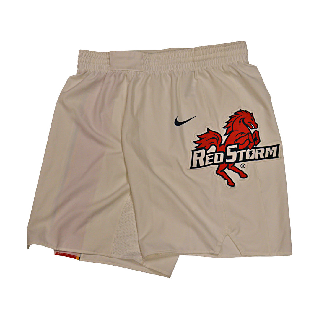 St. John's University Team Issued White Retro Shorts Thunderbird Logo