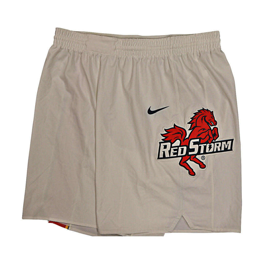 St. John's University Team Issued White Retro Shorts Thunderbird Logo #0