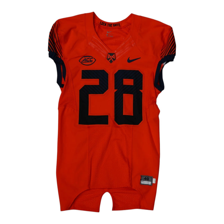 Syracuse University Game Issued #28 Home Orange Football Jersey Syracuse LOA