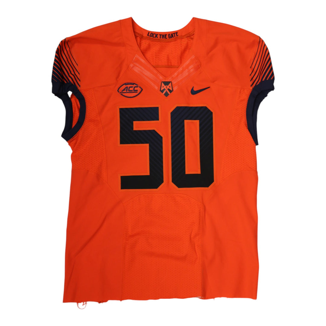 Syracuse University Game Issued #50 Home Orange Football Jersey Syracuse LOA