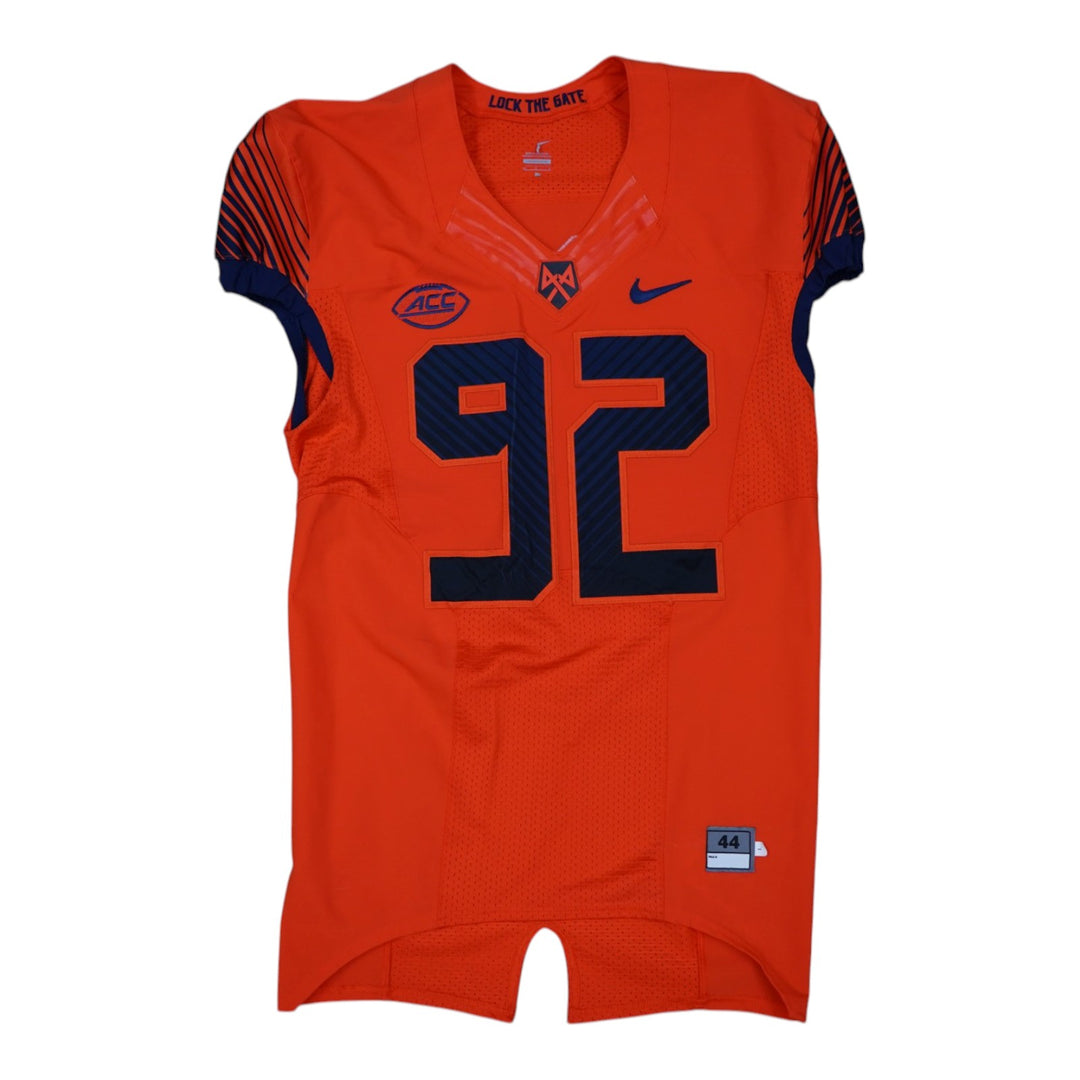 Syracuse University Game Issued #92 Home Orange Football Jersey Syracuse LOA
