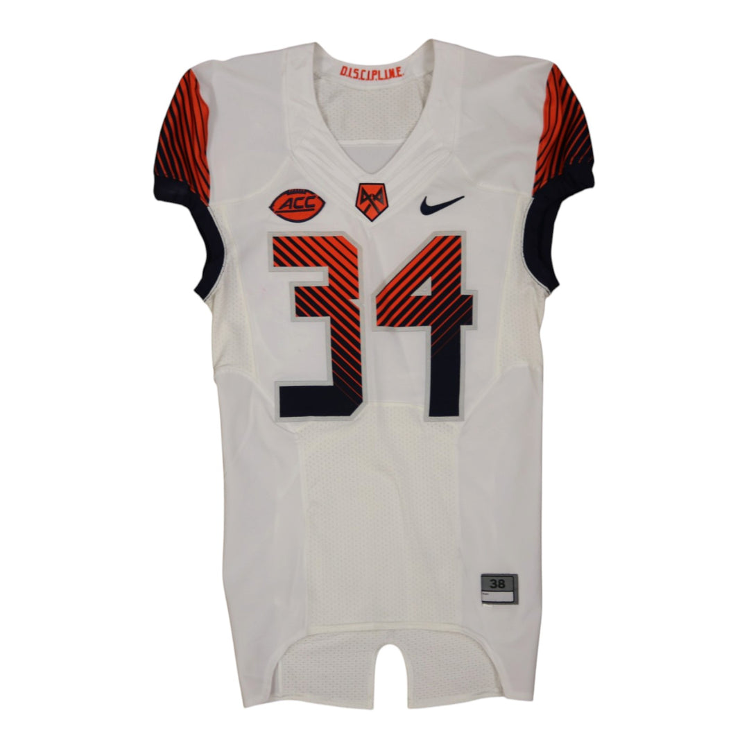 Syracuse University Game Issued #34 Away White Football Jersey Syracuse LOA