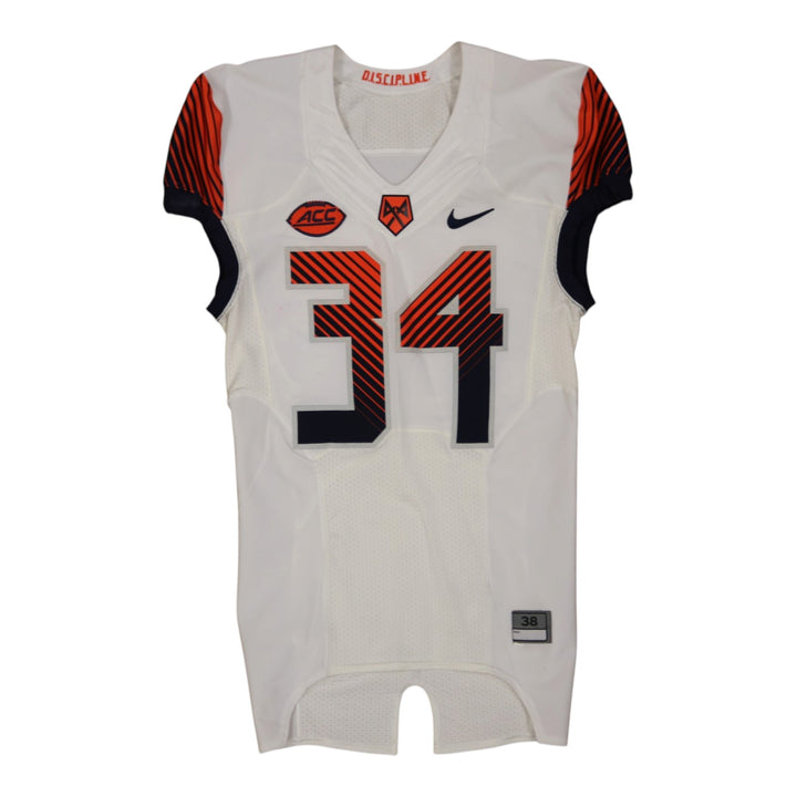 Syracuse University Game Issued #34 Away White Football Jersey Syracuse LOA