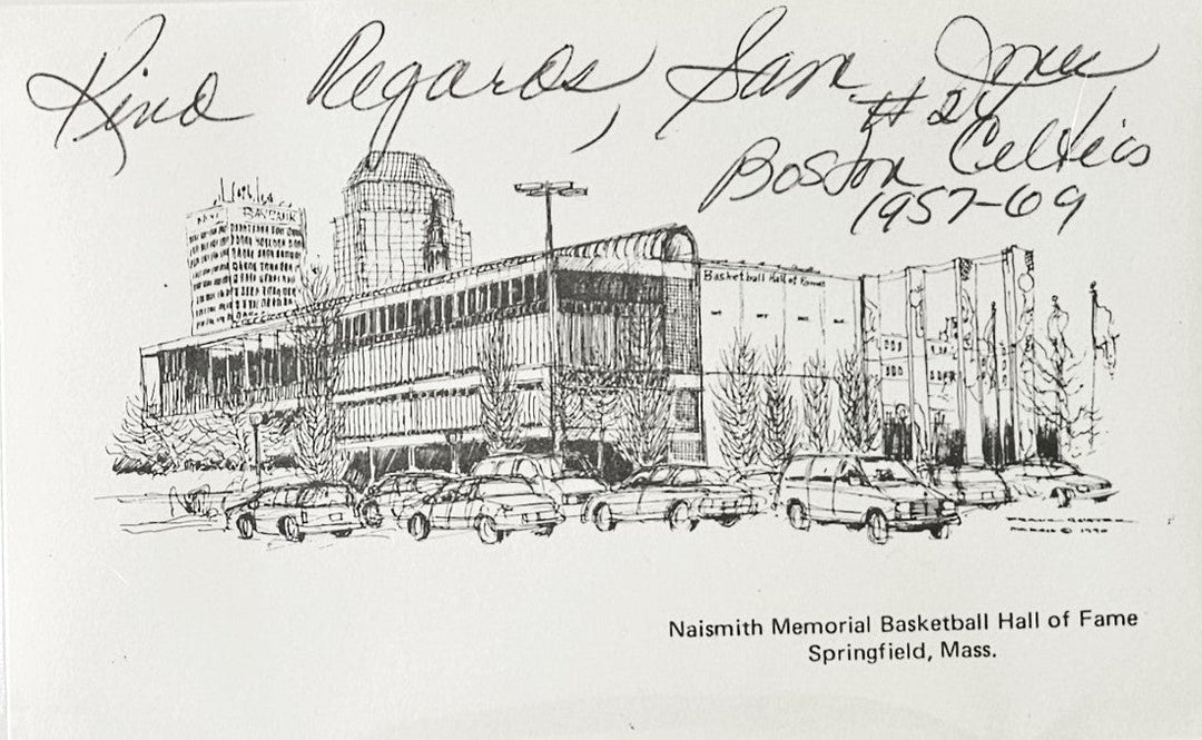 Sam Jones Signed Basketball Hall of Fame Postcard and Inscribed Kind Regards & #24 Boston Celtics 1957-69(Beckett