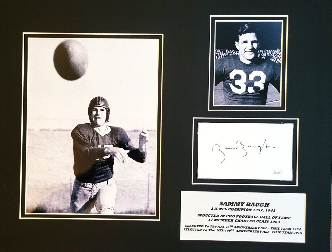 Sammy Baugh Signed Washington Redskins Index Card in 14x18 Matted Display (JSA COA)