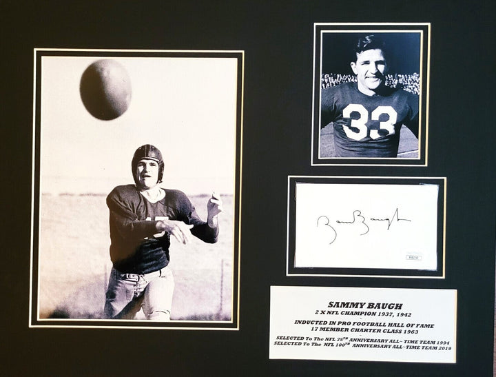 Sammy Baugh Signed Washington Redskins Index Card in 14x18 Matted Display (JSA COA)