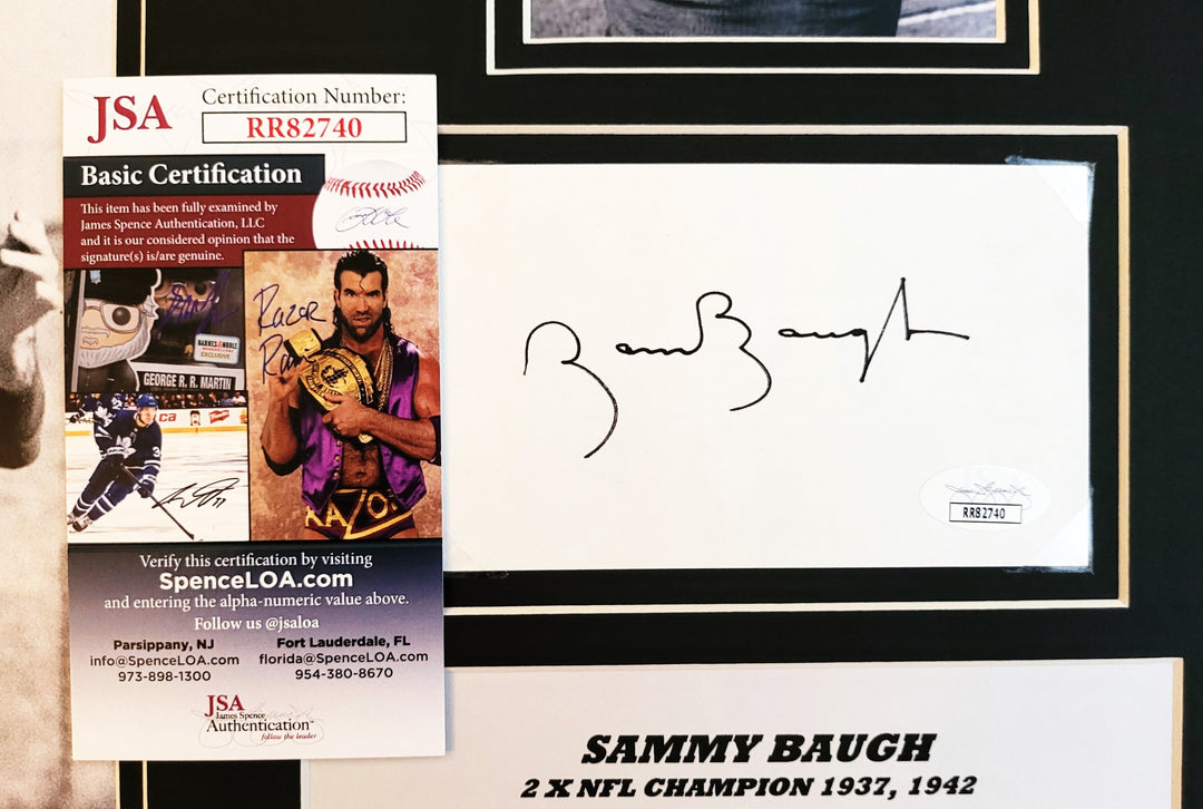 Sammy Baugh Signed Washington Redskins Index Card in 14x18 Matted Display (JSA COA)