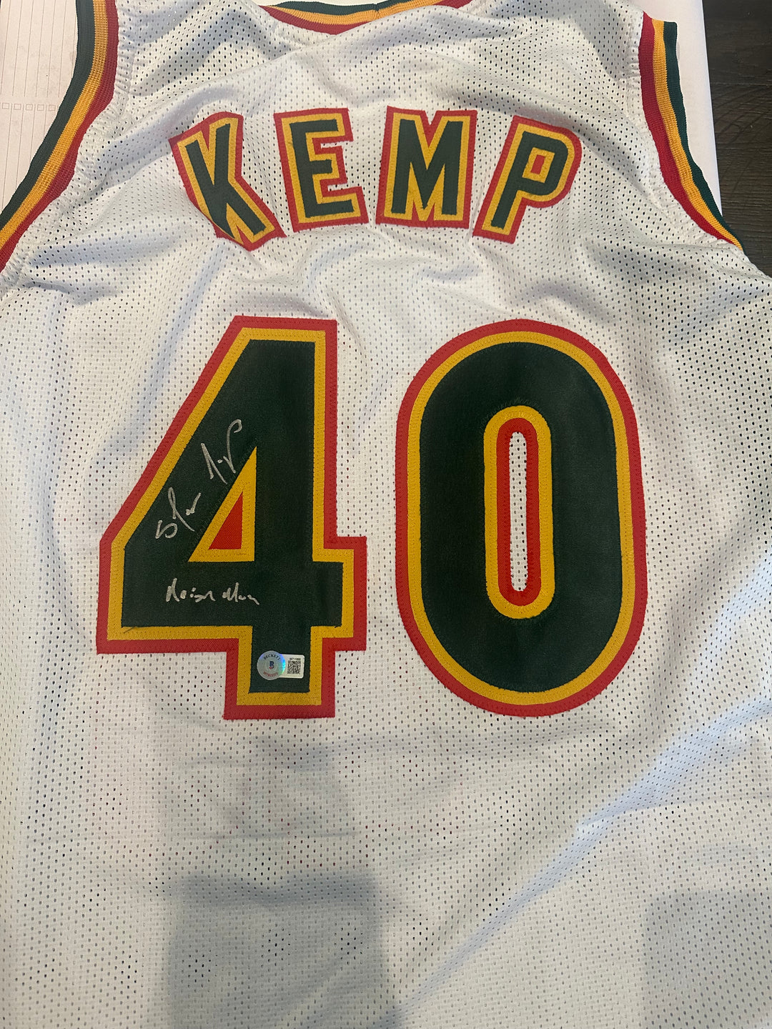 Shawn Kemp signed custom Sonics jersey with "Reign Man"ins