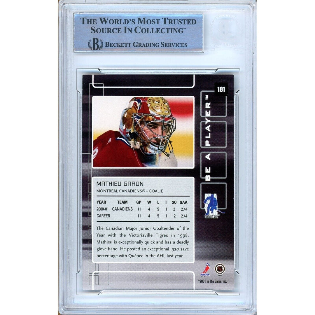Mathieu Garon Canadiens Signed 2002-03 BAP Memorabilia Hockey Card Beckett Auth Auto
