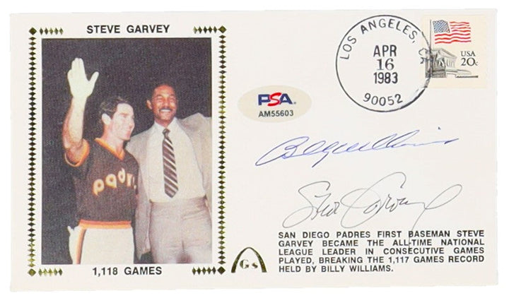 Steve Garvey & Billy Williams Garvey Breaks Williams All-tIme NL Leader Consecutive Games Played Record Signed 1983 FDC Envelope (PSA)