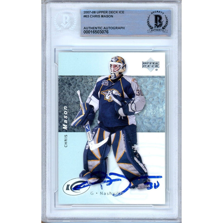 Chris Mason Nashville Predators Signed 2007-08 Upper Deck Ice Card BAS Auth Auto Slab