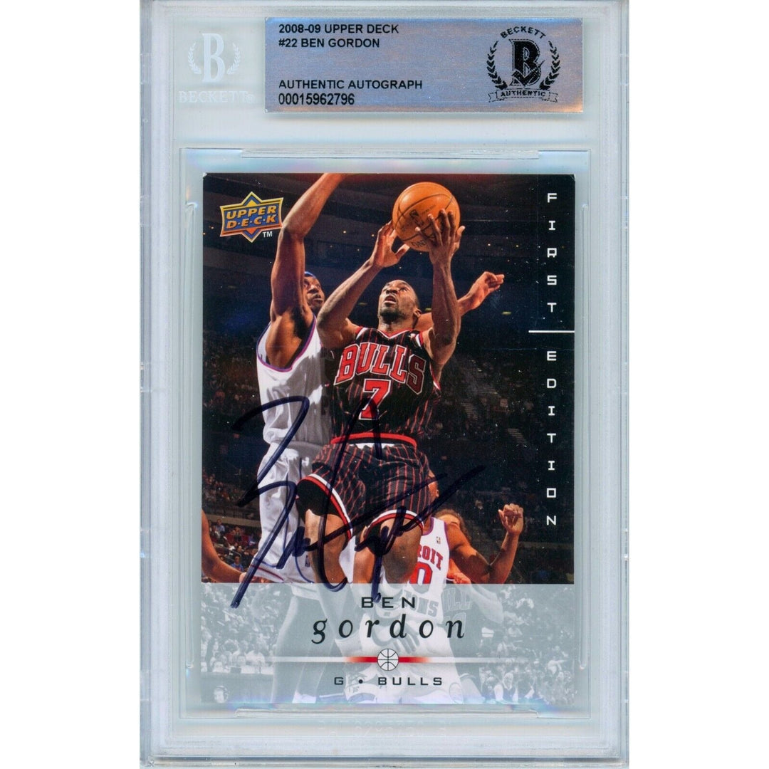 Ben Gordon Chicago Bulls Signed 2008 Upper Deck Basketball Card Beckett Auth Auto Slab