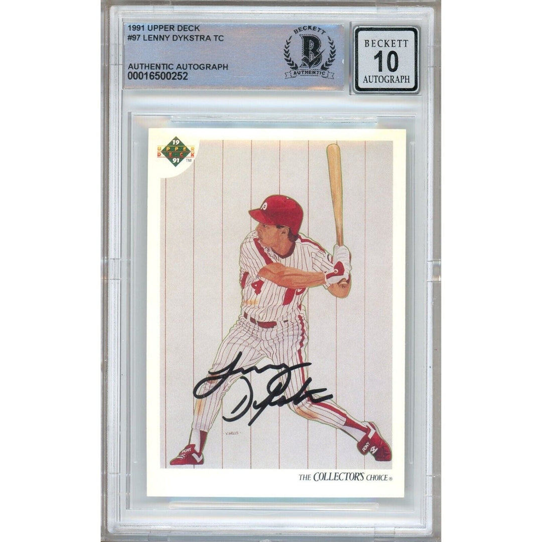 Lenny Dykstra Philadelphia Phillies Signed 1991 Upper Deck Card BGS Auto 10 Graded Slab