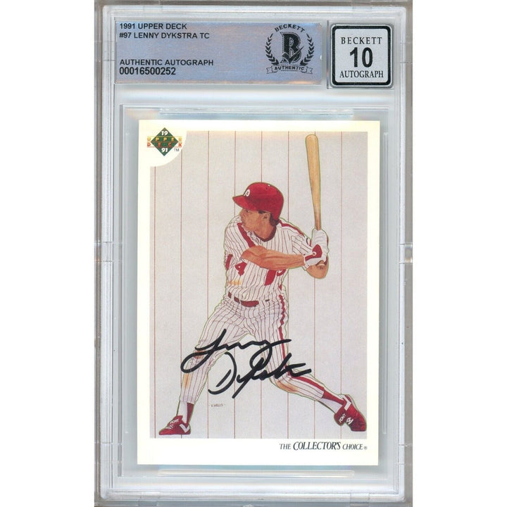 Lenny Dykstra Philadelphia Phillies Signed 1991 Upper Deck Card BGS Auto 10 Graded Slab