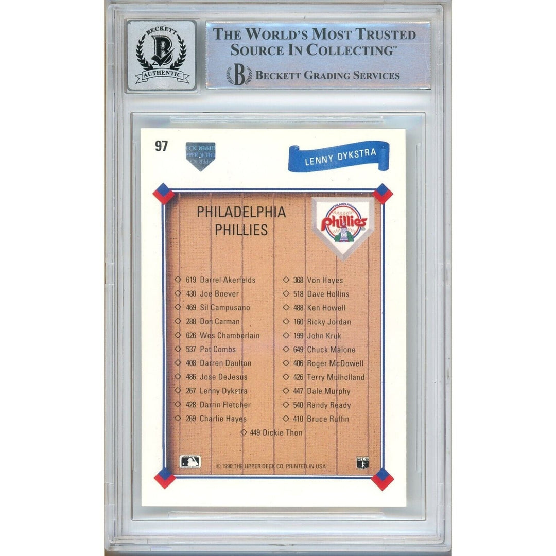 Lenny Dykstra Philadelphia Phillies Signed 1991 Upper Deck Card BGS Auto 10 Graded Slab