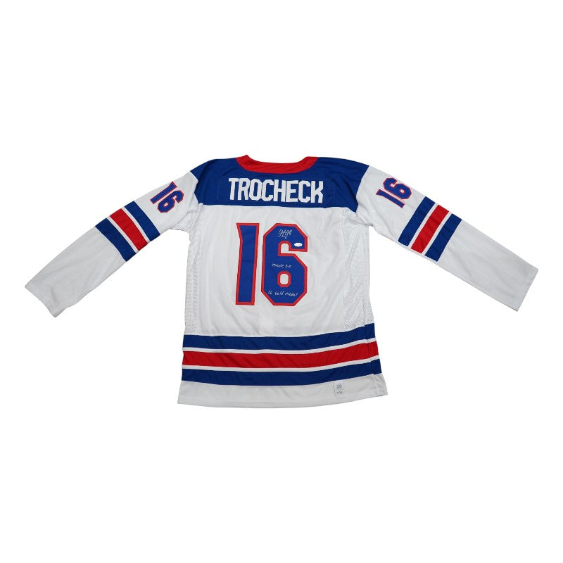 Vincent Trocheck 2026 USA Olympic Team Autographed Inscribed White USA Jersey JSA Holo Only
