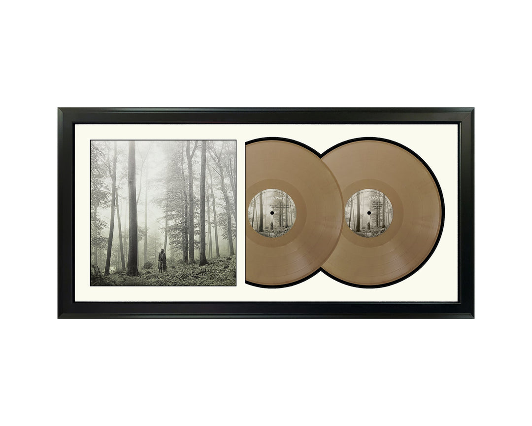 Taylor Swift Folklore Taylor's Version Genuine Double Beige Colored Vinyl Record & Cover Professionally Framed 17.5 x 34.5 Display With A Black Mat
