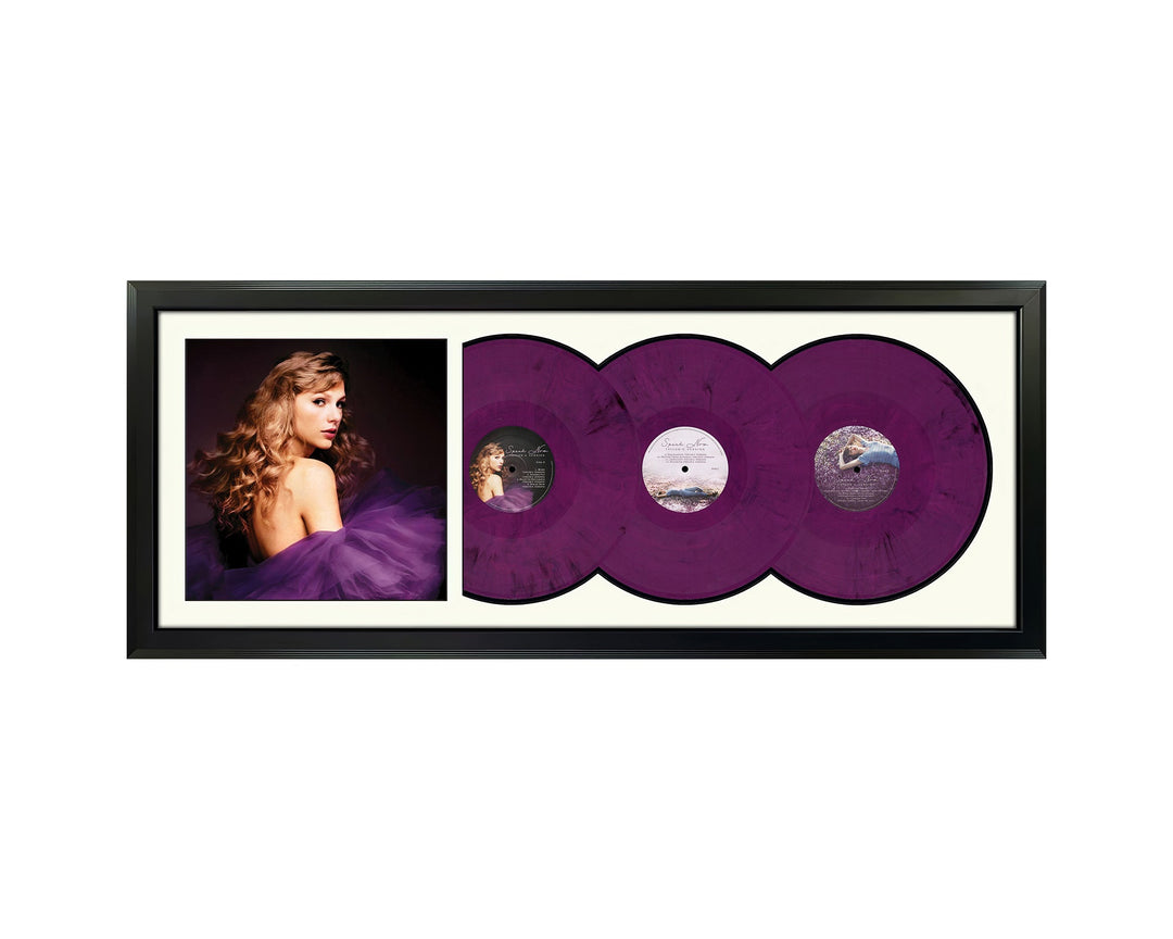 Taylor Swift Speak Now (Taylor's Version) Genuine Triple Vinyl Orchid Marble Records & Cover Professionally Framed 17.5 x 42.5 x .75 Wall Display with a with a White Mat