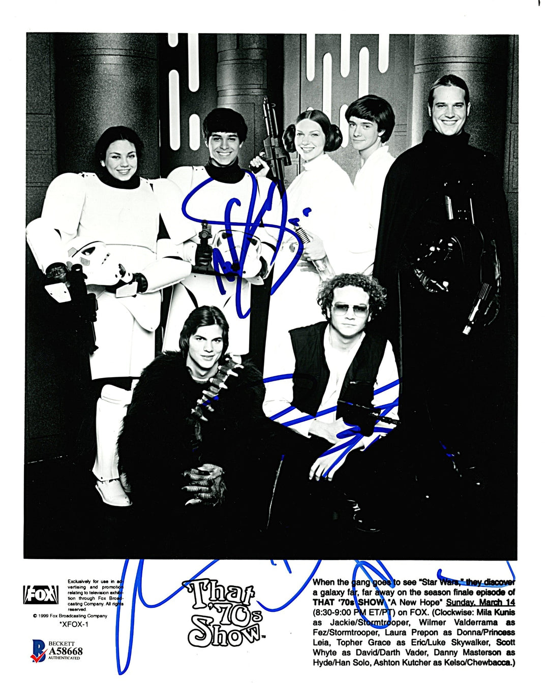That 70s Show Cast Signed Stars Wars 8x10 Photo Mila Kunis, L. Prepon, W. Valderrama, D. Masterson BAS