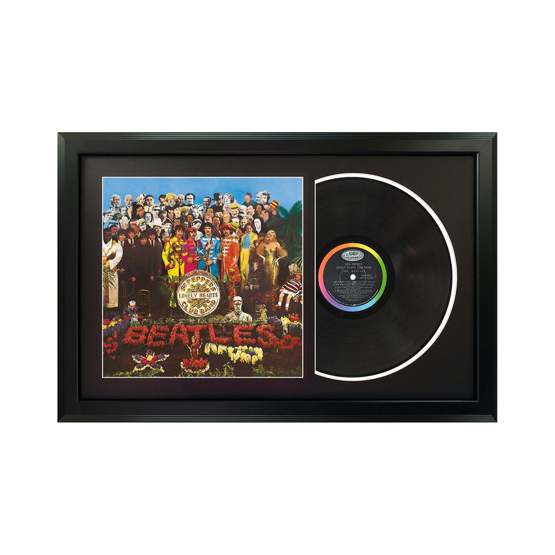 The Beatles Sgt. Pepper's Lonely Hearts Club Band Vinyl Record & Cover Professionally Framed Display with a Black Mat