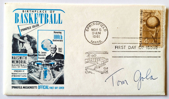 Tom Gola New York Knicks Signed 100th Anniversary of the Naismith Memorial Hall of Fame Springfield, MA. First Day Cover 11-6-61 (PSA)