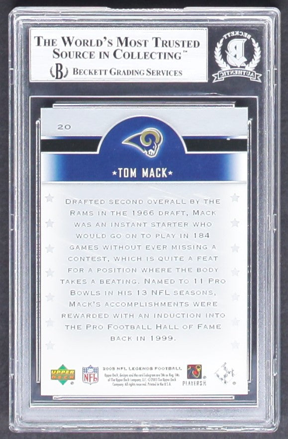 Tom Mack Los Angeles Rams and Hall of Famer Signed 2005 Upper Deck Legends #20 Inscribed HOF 99 -(Beckett)