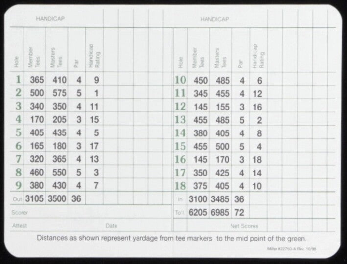 Tommy Aaron Former PGA Golfer Signed 5x6 Augusta National Golf Club Scorecard (JSA)